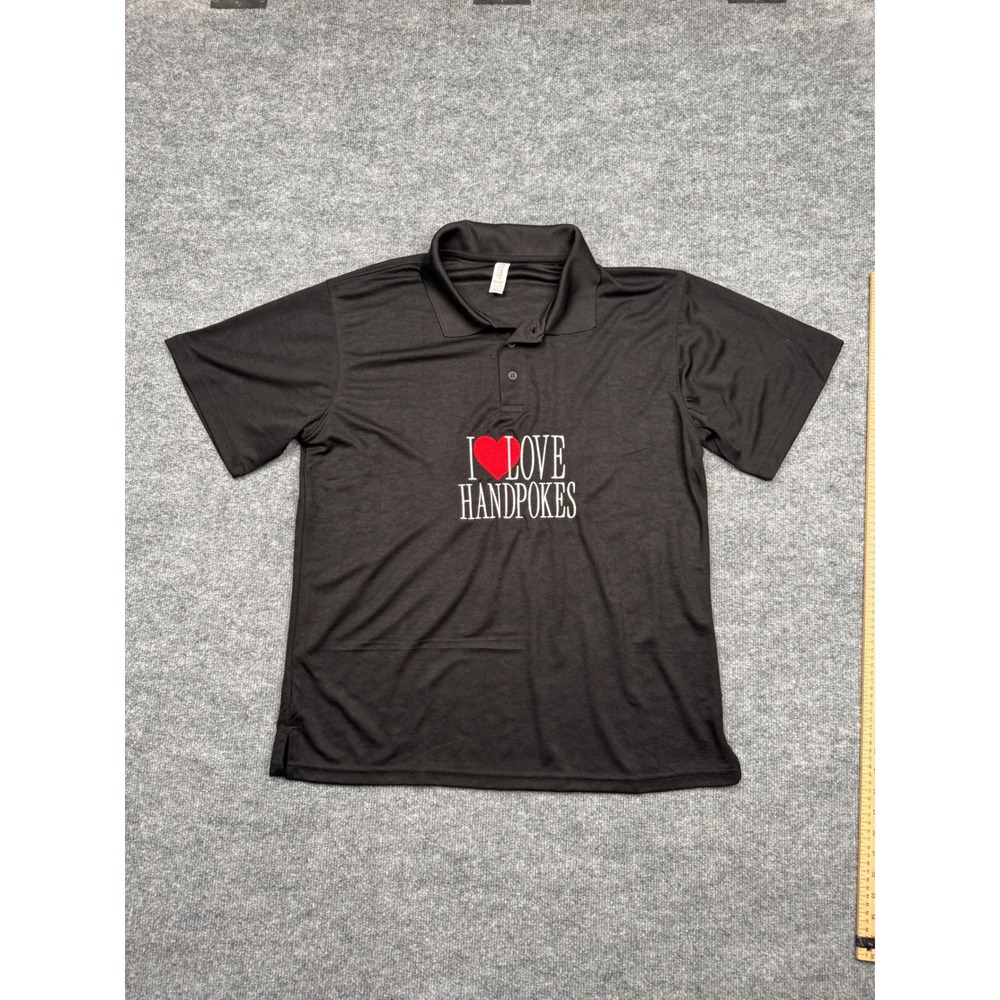Startex Blanks I Love Handpokes‎ Black Polo Shirt Mens Large Graphic Tattoo Tee